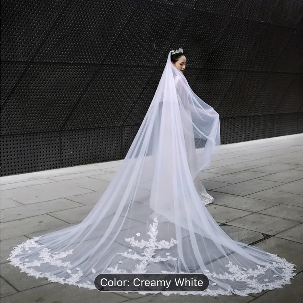 Romantic Soft Tulle Wedding Veil Long Lace Bridal Cathedral Veil For Brides